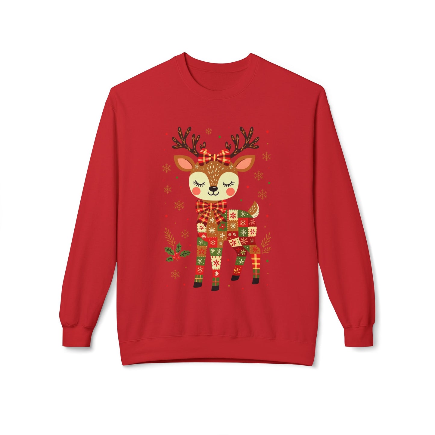Christmas Patchwork Reindeer Sweatshirt Printify