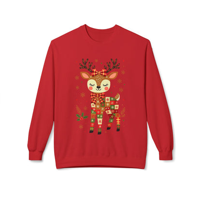 Christmas Patchwork Reindeer Sweatshirt Printify