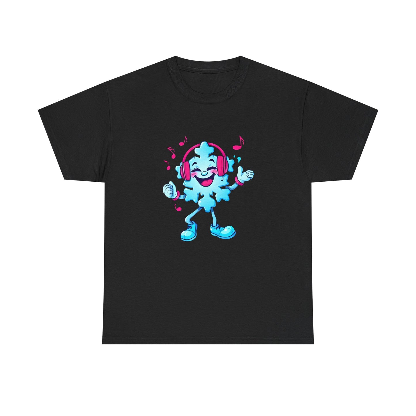 Music Lover Graphic Tee — Happy Snowflake Headphones Character Shirt Printify