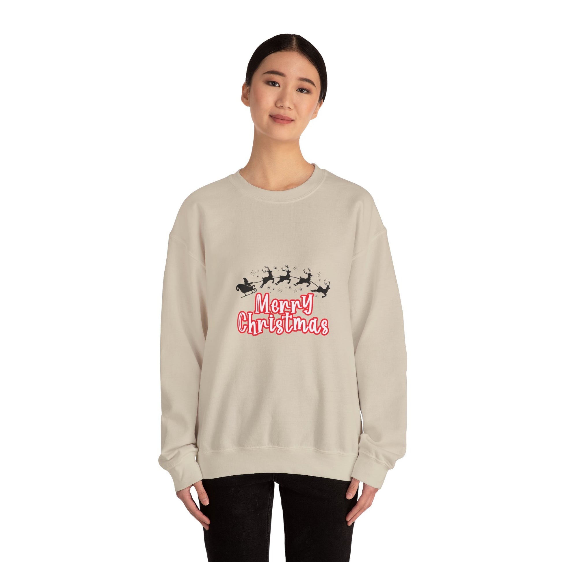 Christmas Crewneck Sweatshirt - 'Merry Christmas' Santa Sleigh Holiday Sweatshirt Printify