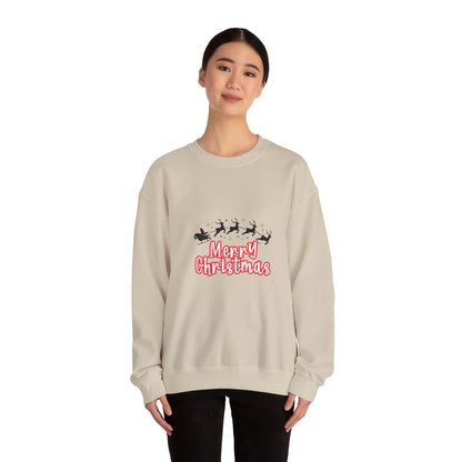 Christmas Crewneck Sweatshirt - 'Merry Christmas' Santa Sleigh Holiday Sweatshirt Printify
