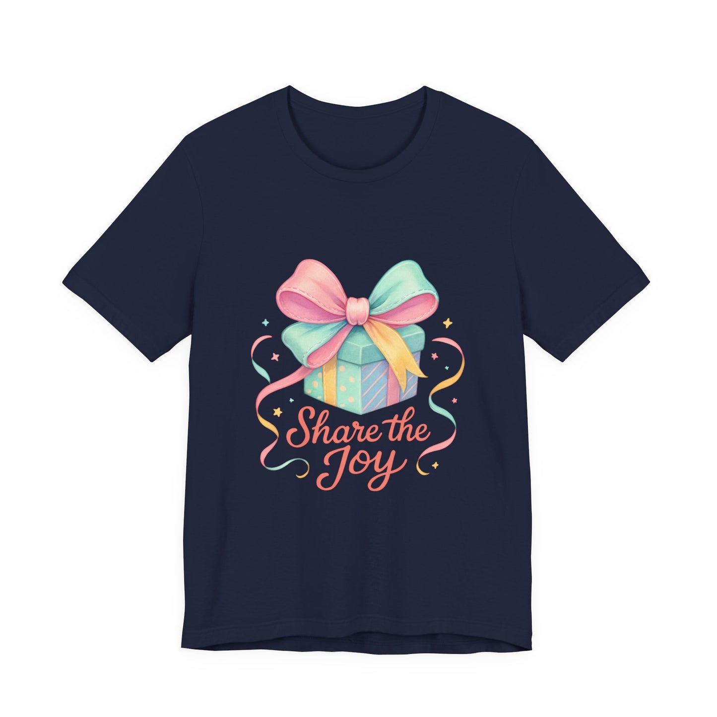 Share the Joy Gift Tee — Pastel Present Graphic T-Shirt Printify