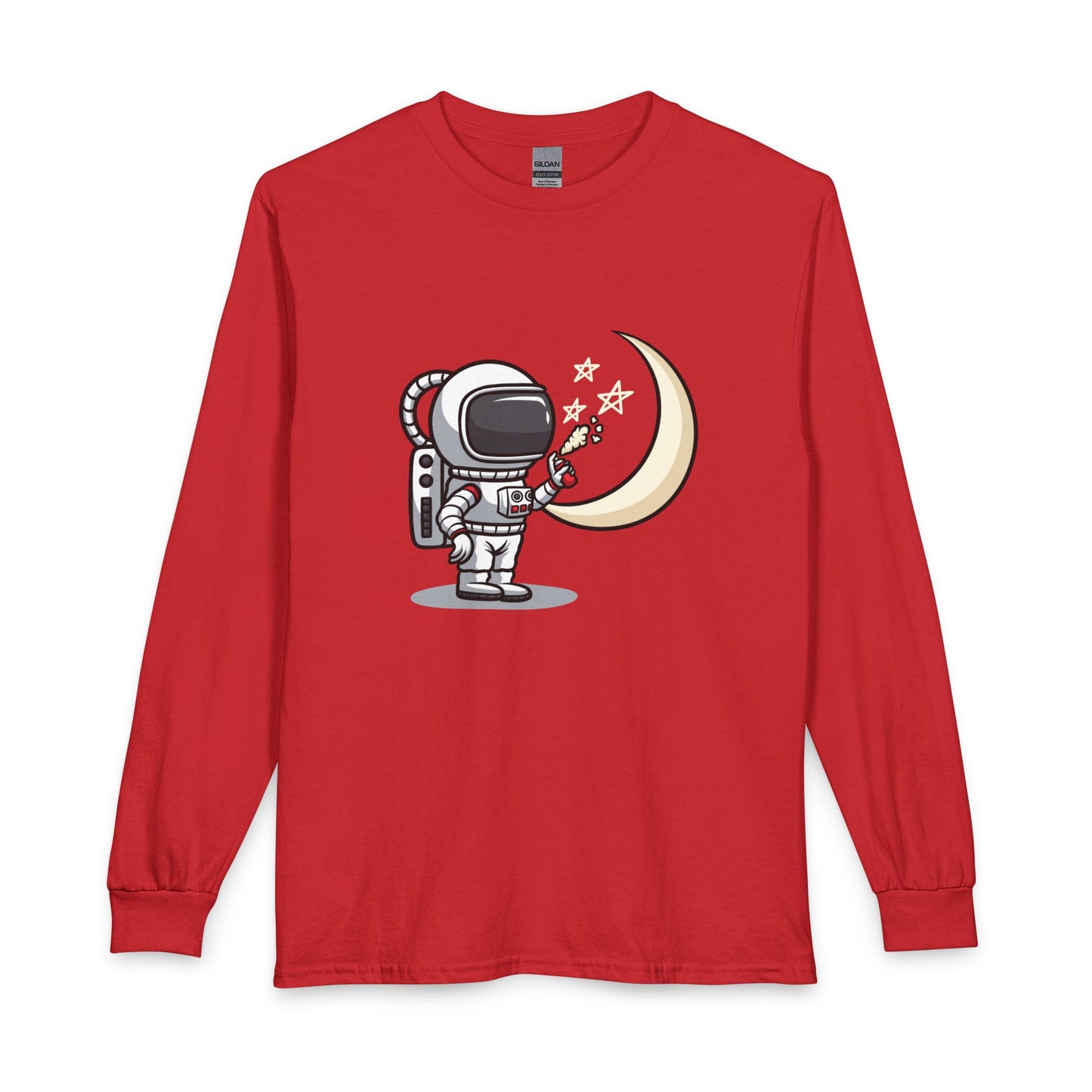 Astronaut & Moon Long Sleeve Tee — Cute Space Explorer Graphic T-shirt Printify