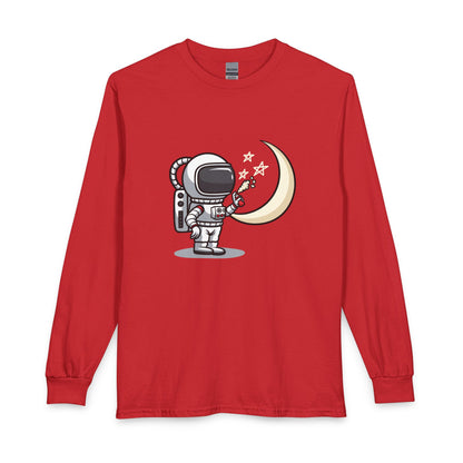 Astronaut & Moon Long Sleeve Tee — Cute Space Explorer Graphic T-shirt Printify