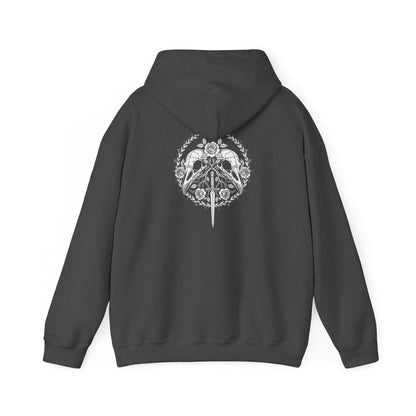 Sword Crest Hoodie — Gothic Floral Sword Graphic Printify
