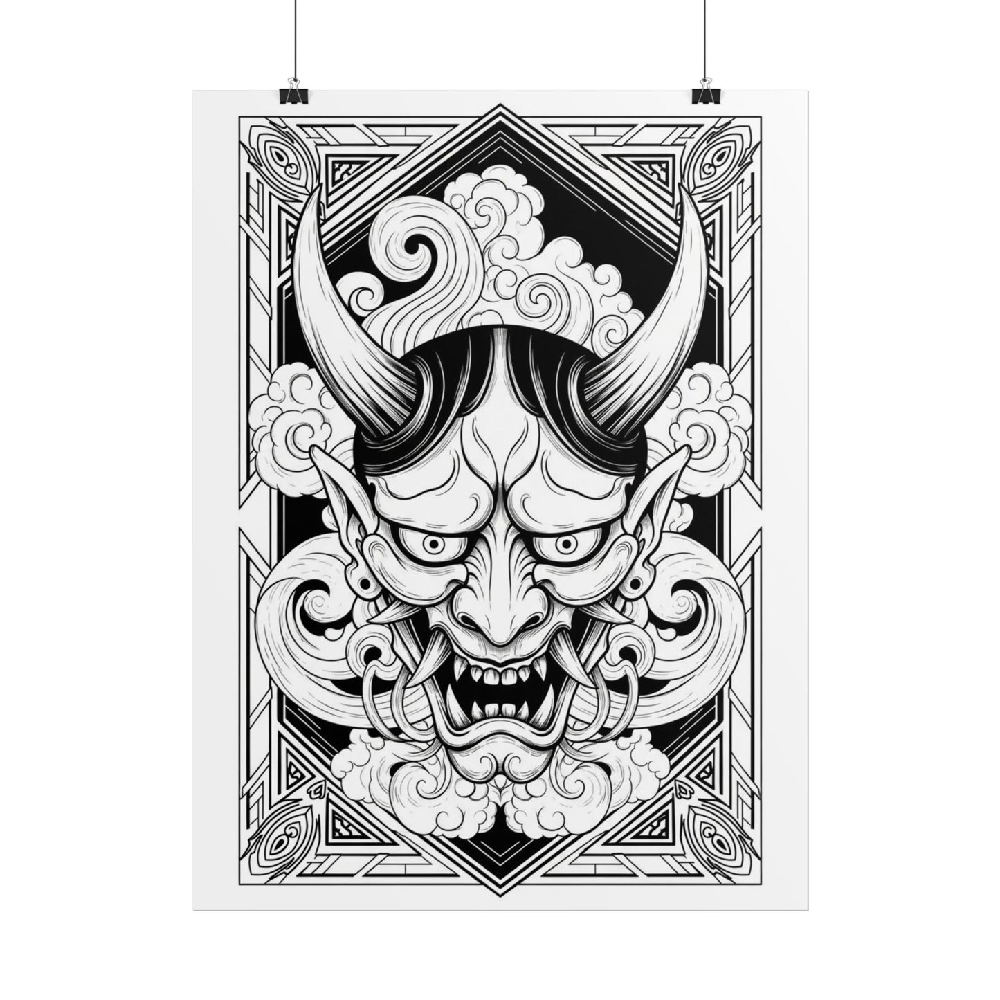 Hannya Demon Wall Art Poster — Black & White Japanese Mask Wall Print Printify