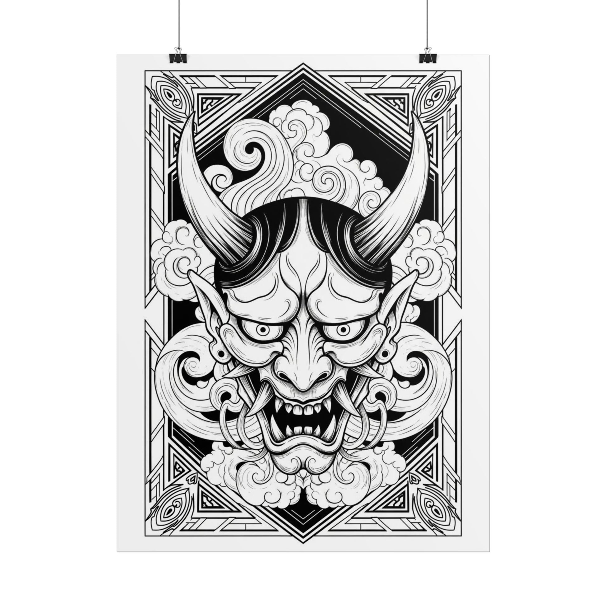 Hannya Demon Wall Art Poster — Black & White Japanese Mask Wall Print Printify