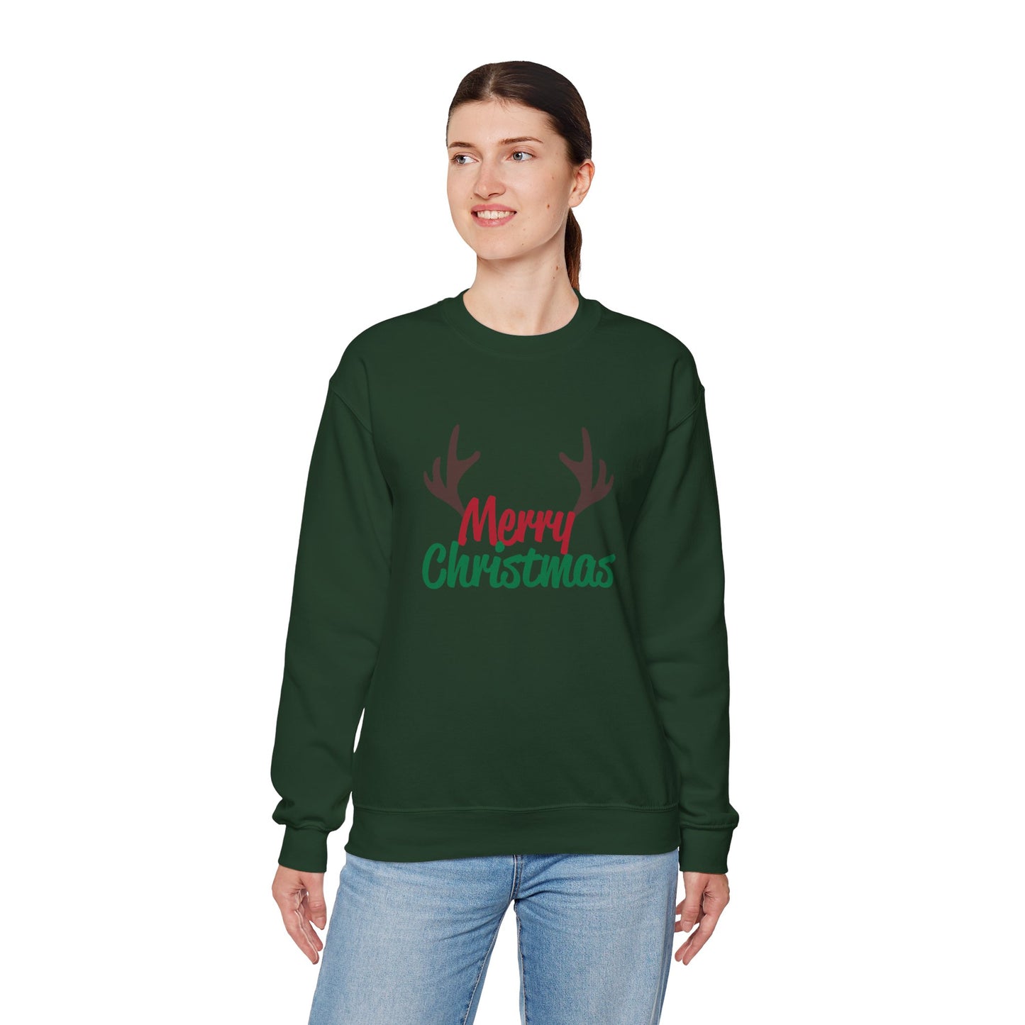 Merry Christmas Reindeer Antlers Crewneck Sweatshirt Printify
