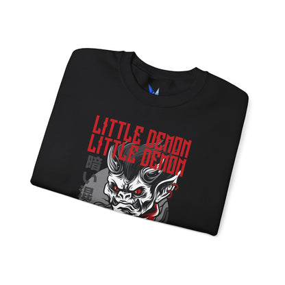 Little Demon Crewneck Sweatshirt — Gothic Oni Skull Pullover Printify