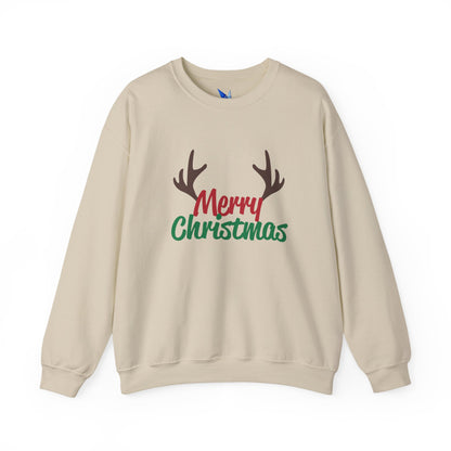 Merry Christmas Reindeer Antlers Crewneck Sweatshirt Printify