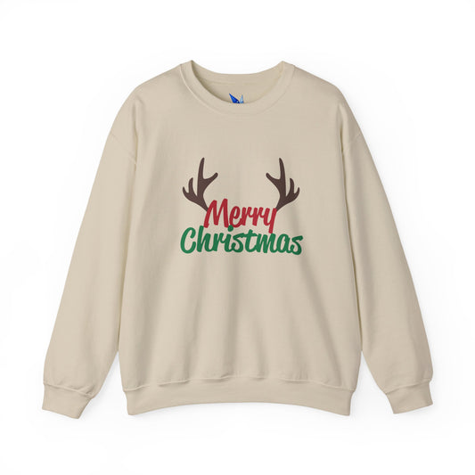 Merry Christmas Reindeer Antlers Crewneck Sweatshirt Printify