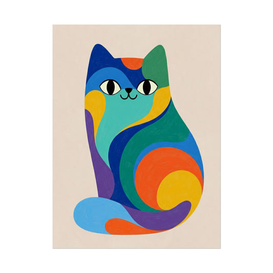 Colorful Cat Poster — Abstract Rainbow Cat Rolled Art Print, Wall art Printify