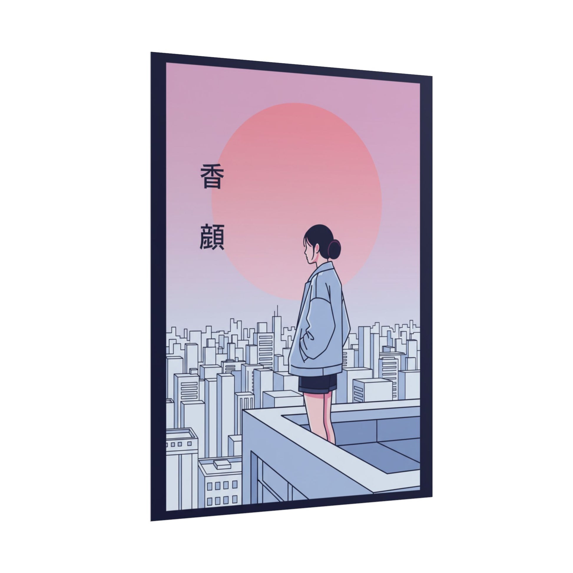 Rolled Poster — Vaporwave Cityscape Print with Japanese Text Printify