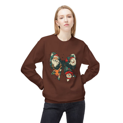 Christmas Bow Sweatshirt — Vintage Santa & Snowman Holiday Crewneck Printify