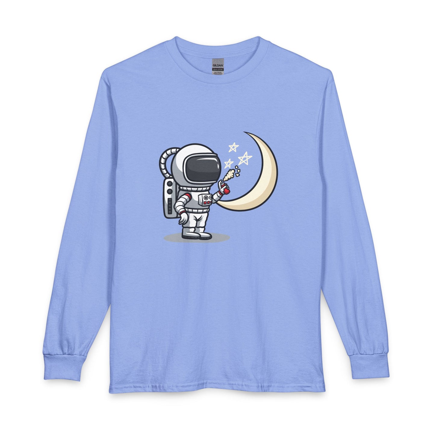 Astronaut & Moon Long Sleeve Tee — Cute Space Explorer Graphic T-shirt Printify