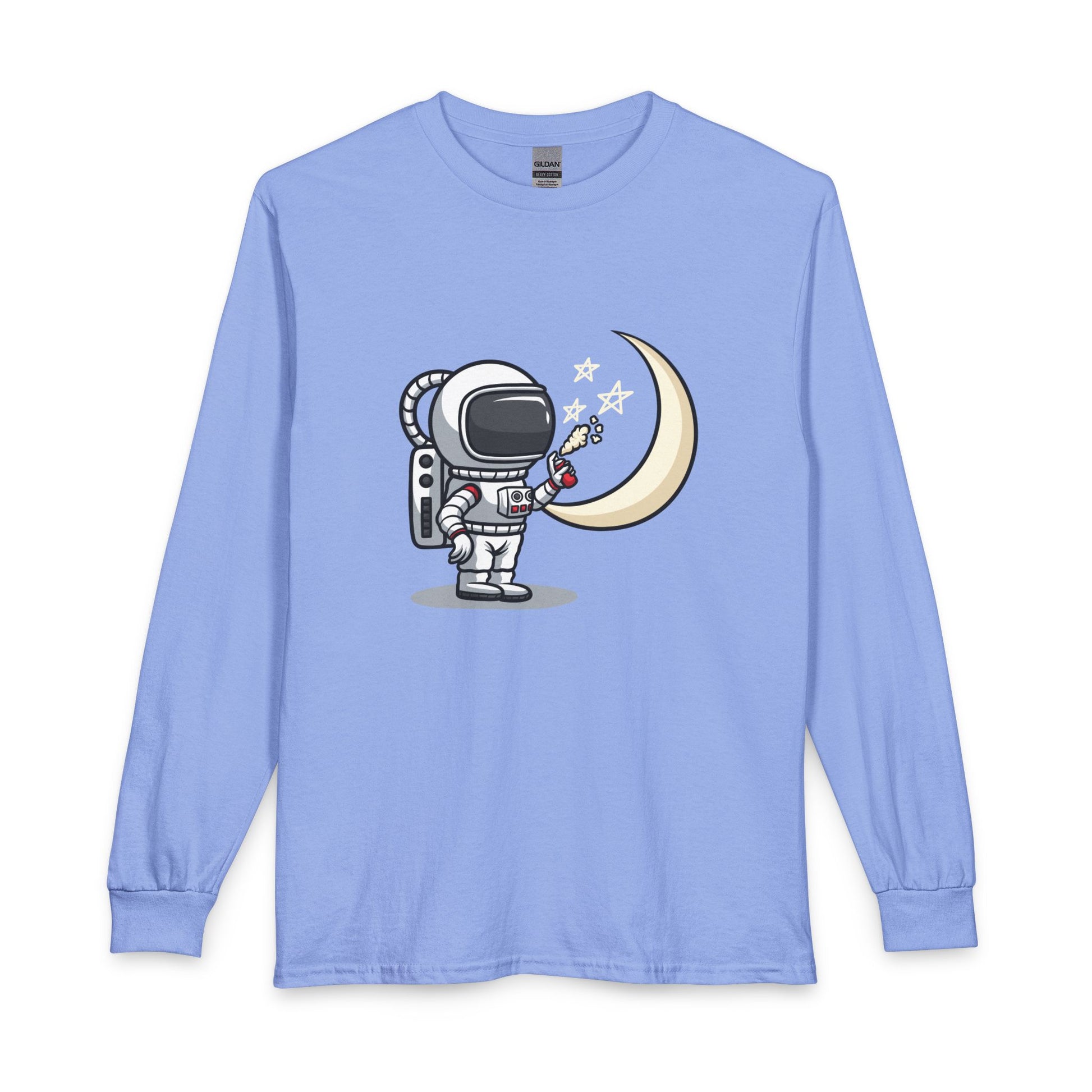 Astronaut & Moon Long Sleeve Tee — Cute Space Explorer Graphic T-shirt Printify