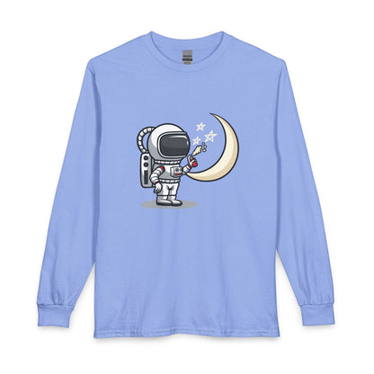 Astronaut & Moon Long Sleeve Tee — Cute Space Explorer Graphic T-shirt Printify