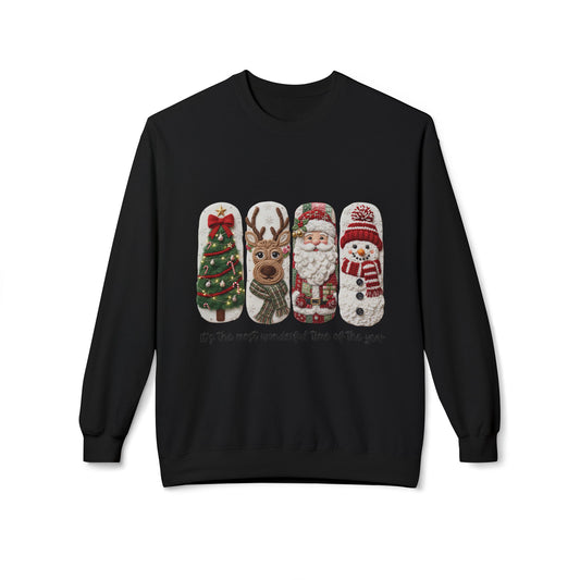 Christmas Crewneck Sweatshirt — Festive Tree Reindeer Santa Snowman Design Printify