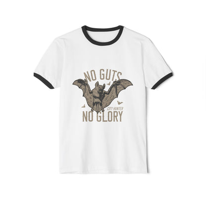 Bat Hunter Ringer Tee — "No Guts No Glory" Vintage Graphic T-Shirt Printify