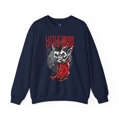 Little Demon Crewneck Sweatshirt — Gothic Oni Skull Pullover Printify