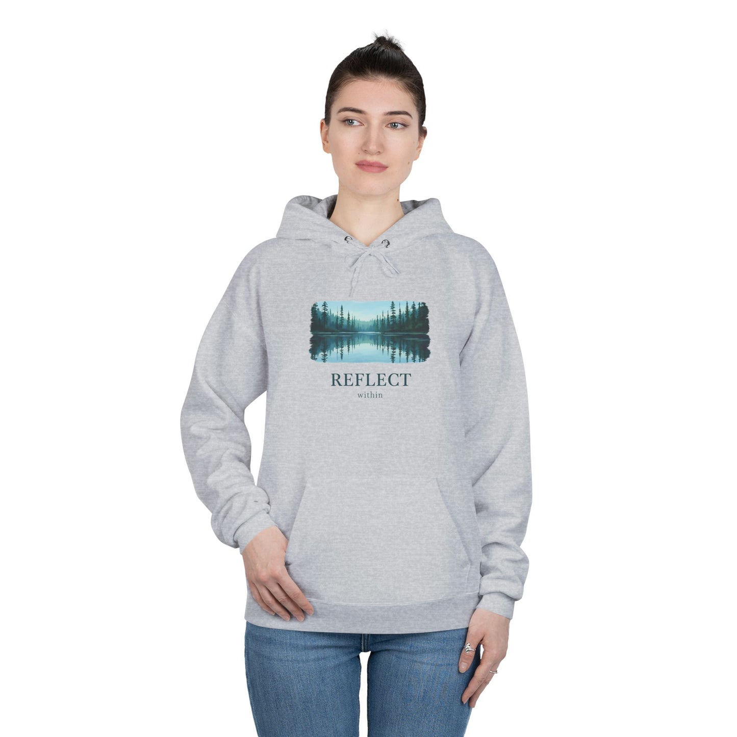 Reflect Lake Hoodie — Tranquil Forest Landscape Pullover Printify