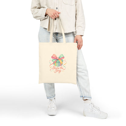 Share the Joy Tote Bag — Colorful Gift Bow Tote for Holiday & Gift Giving Printify