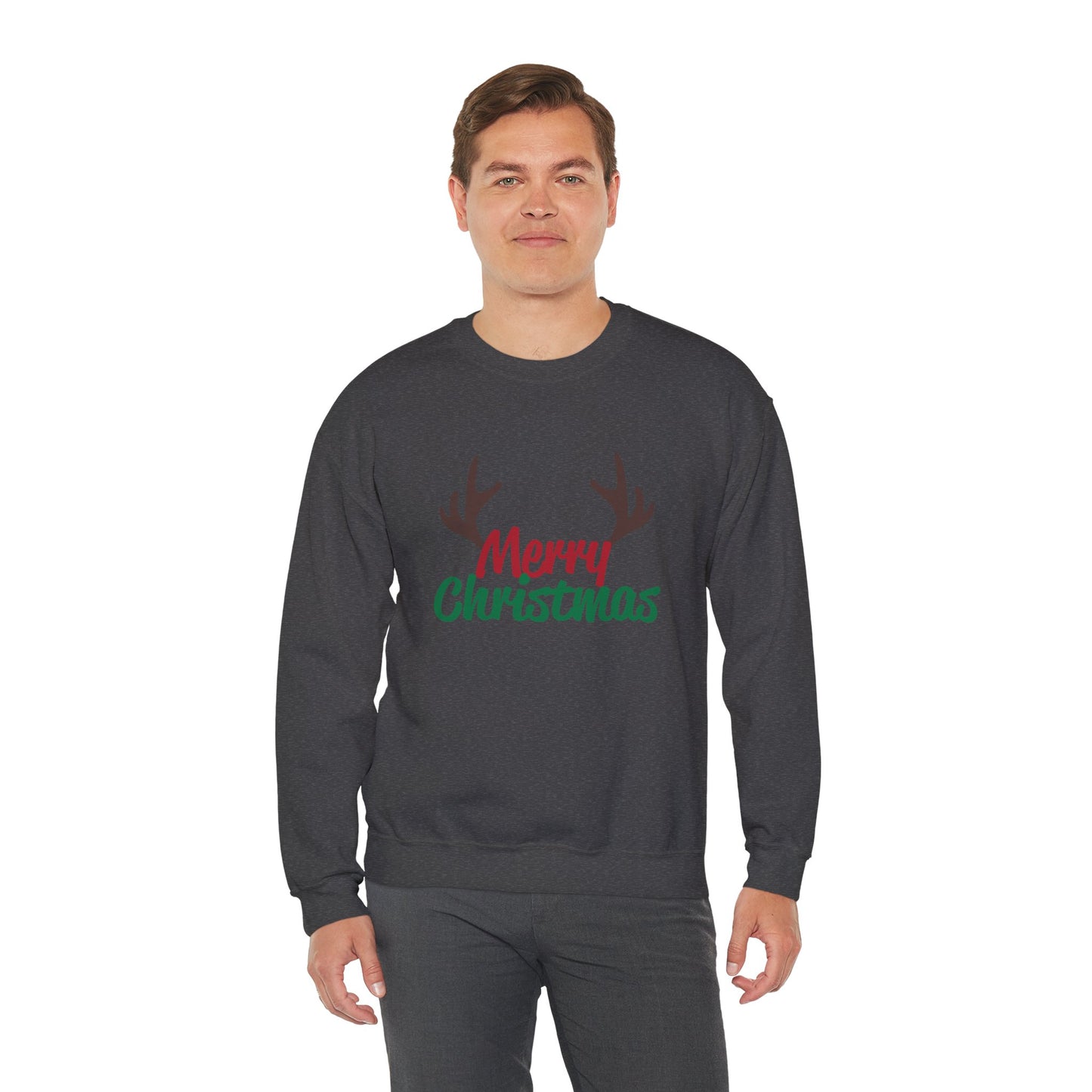 Merry Christmas Reindeer Antlers Crewneck Sweatshirt Printify