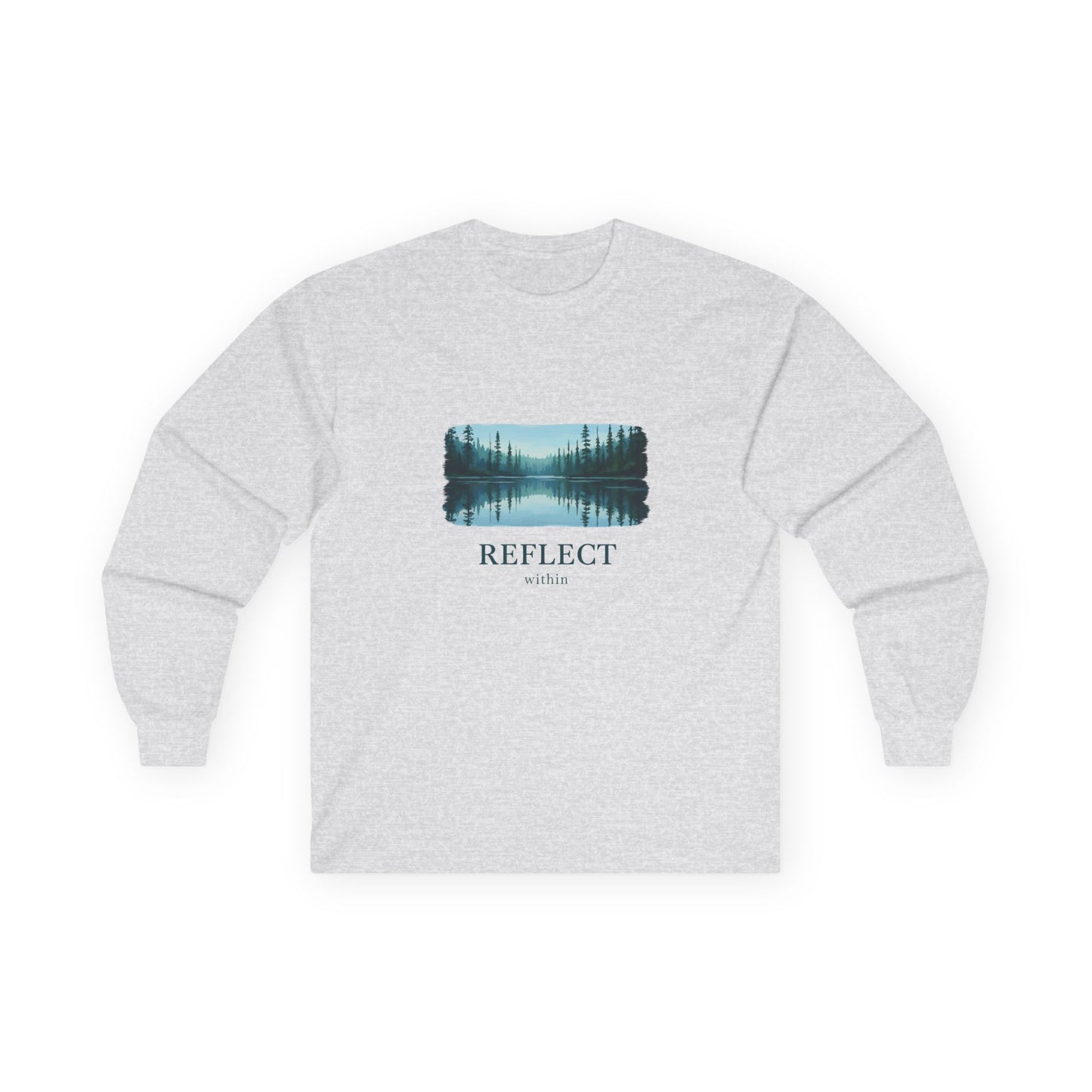 Reflect Lake Long Sleeve Tee — Scenic Nature Graphic T-shirt