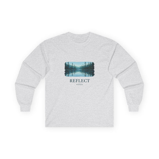 Reflect Lake Long Sleeve Tee — Scenic Nature Graphic T-shirt