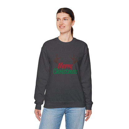 Merry Christmas Reindeer Antlers Crewneck Sweatshirt Printify