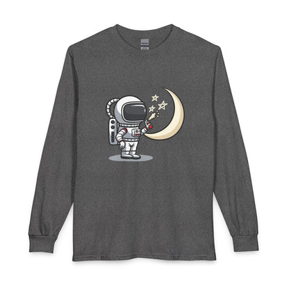 Astronaut & Moon Long Sleeve Tee — Cute Space Explorer Graphic T-shirt Printify
