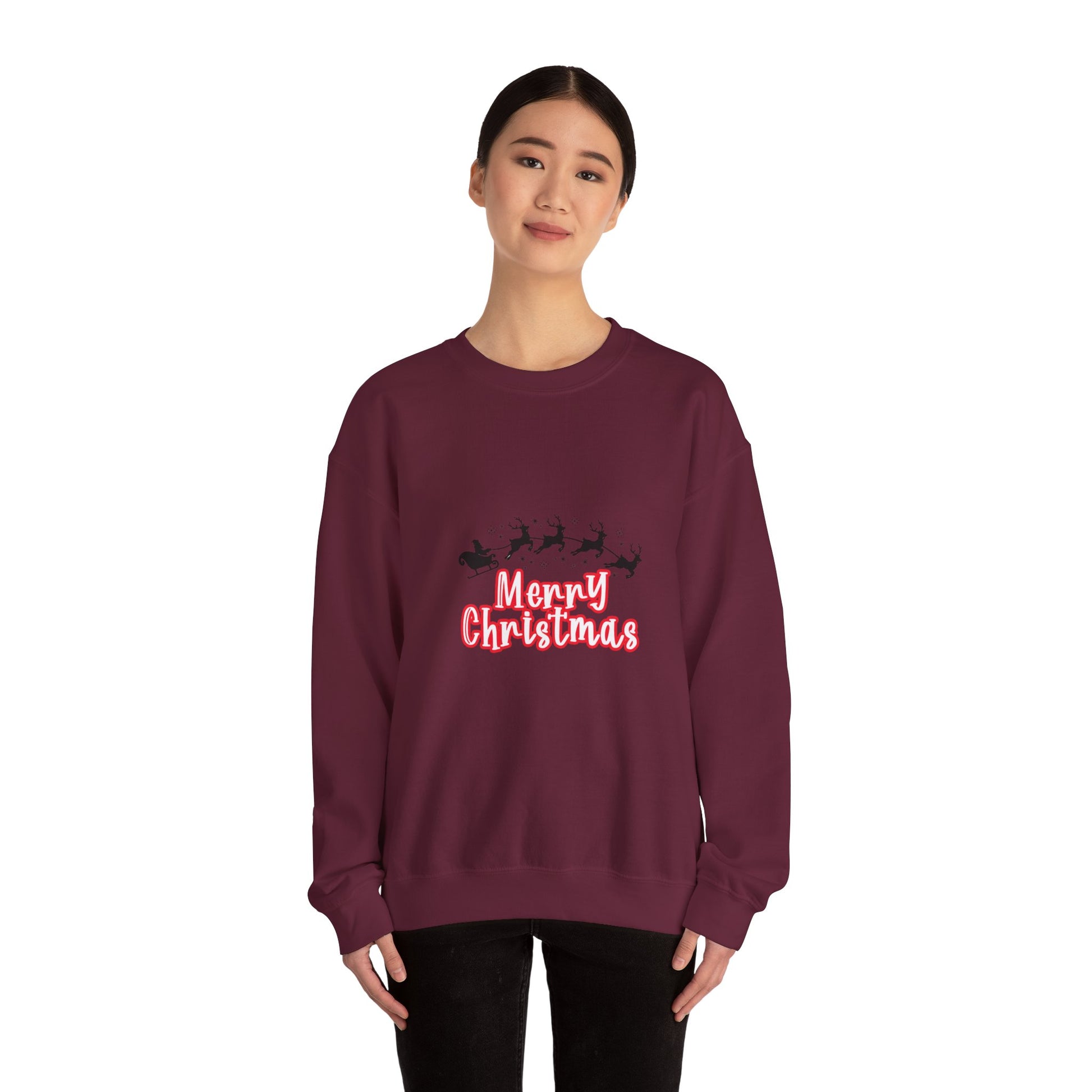 Christmas Crewneck Sweatshirt - 'Merry Christmas' Santa Sleigh Holiday Sweatshirt Printify