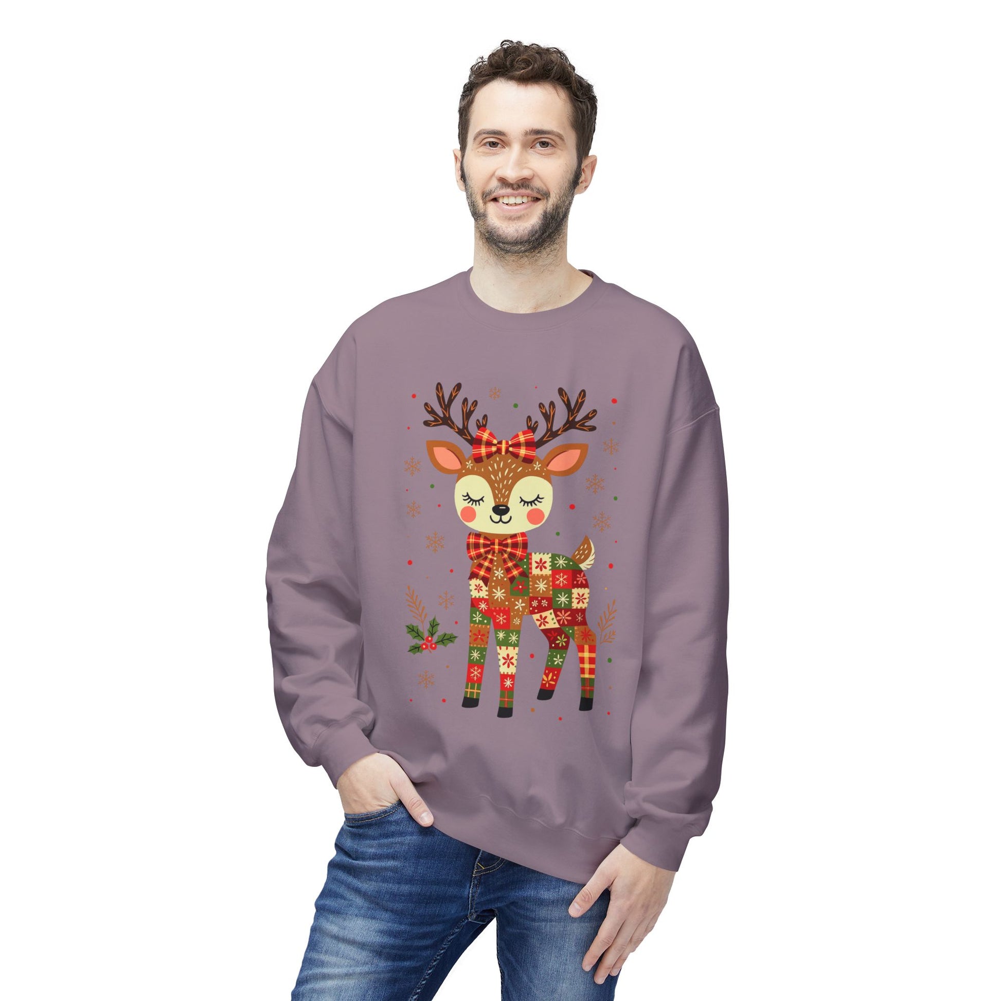 Christmas Patchwork Reindeer Sweatshirt Printify